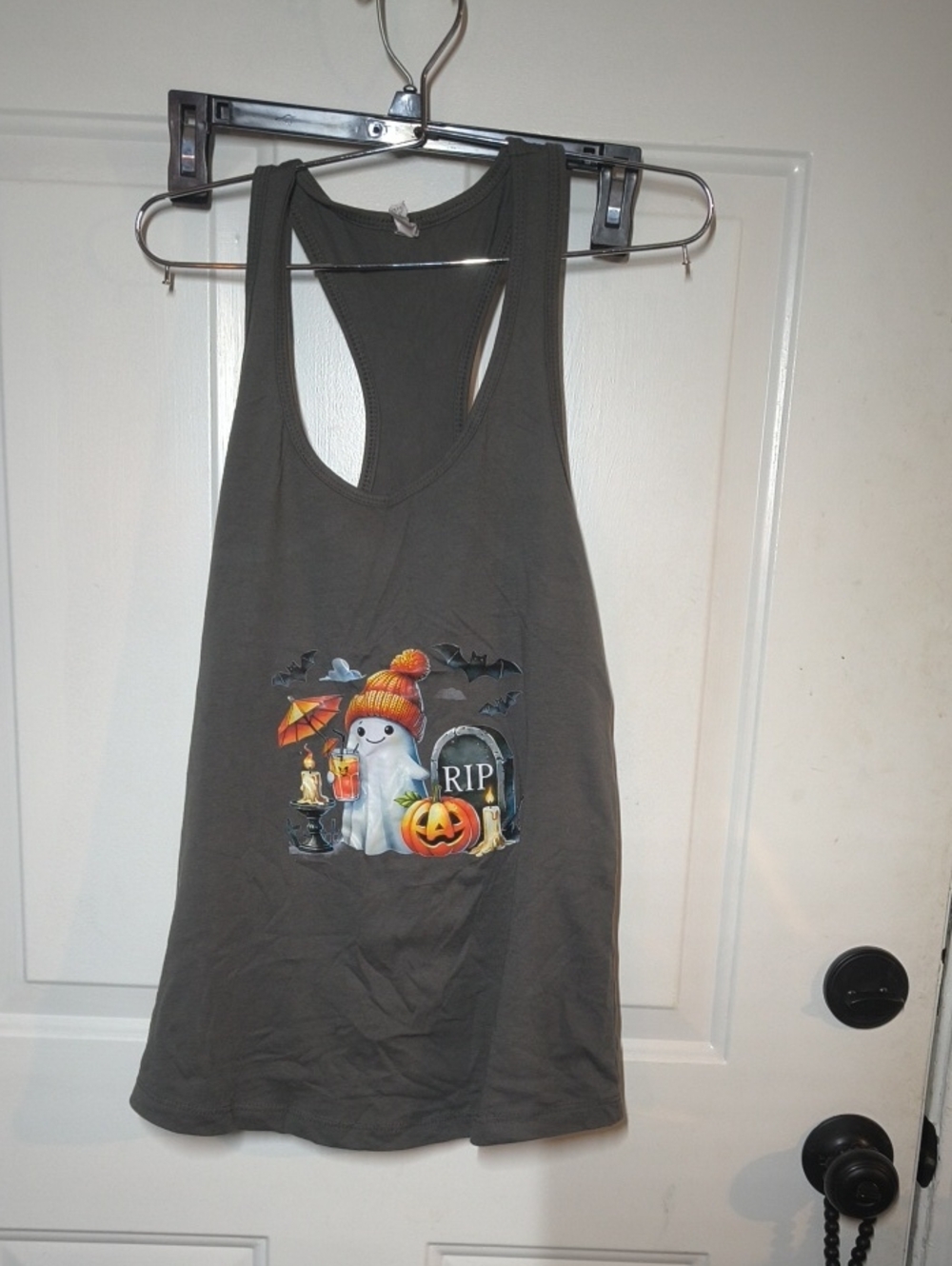 Gray Halloween Ghost Graphic Racerback Tank